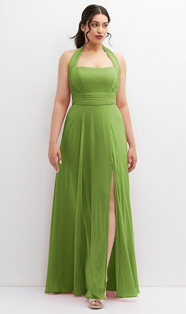 Front View - Peridot Green Chiffon Convertible Maxi Dress with Multi-Way Tie Straps