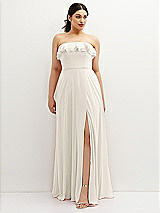 Front View Thumbnail - Ivory Tiered Ruffle Neck Strapless Maxi Dress with Front Slit