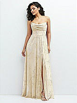 Alt View 1 Thumbnail - Butter Yellow Floral Chiffon Corset Maxi Dress with Removable Off-the-Shoulder Swags