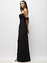 Side View Thumbnail - Black Chiffon Corset Maxi Dress with Removable Off-the-Shoulder Swags