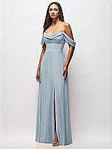 Front View Thumbnail - Mist Chiffon Corset Maxi Dress with Removable Off-the-Shoulder Swags
