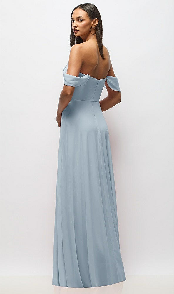 Back View - Mist Chiffon Corset Maxi Dress with Removable Off-the-Shoulder Swags
