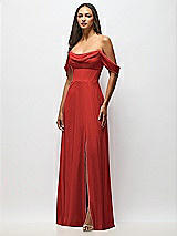 Front View Thumbnail - Poppy Red Chiffon Corset Maxi Dress with Removable Off-the-Shoulder Swags