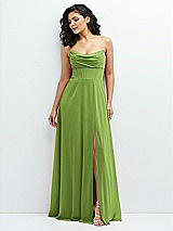 Alt View 1 Thumbnail - Peridot Green Chiffon Corset Maxi Dress with Removable Off-the-Shoulder Swags