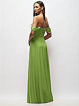 Rear View Thumbnail - Peridot Green Chiffon Corset Maxi Dress with Removable Off-the-Shoulder Swags