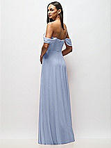 Rear View Thumbnail - Sky Blue Chiffon Corset Maxi Dress with Removable Off-the-Shoulder Swags