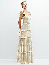 Side View Thumbnail - Butter Yellow Floral Tiered Chiffon Maxi A-line Dress with Convertible Ruffle Straps