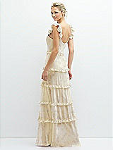 Rear View Thumbnail - Butter Yellow Floral Tiered Chiffon Maxi A-line Dress with Convertible Ruffle Straps