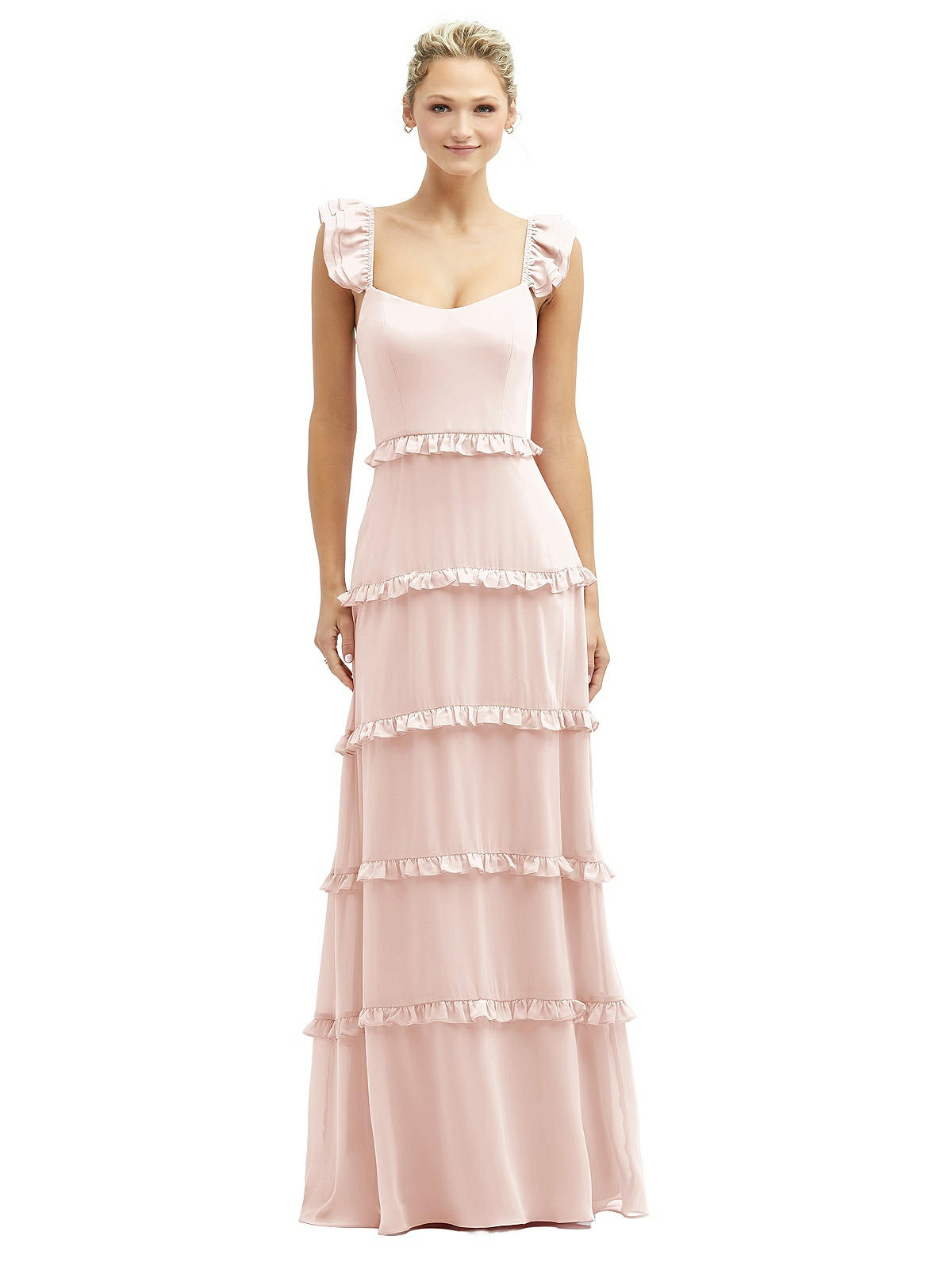 Tiered Chiffon Maxi A-line Bridesmaid Dress With Convertible