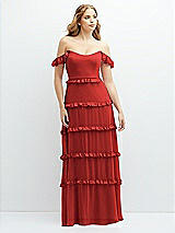 Alt View 1 Thumbnail - Poppy Red Tiered Chiffon Maxi A-line Dress with Convertible Ruffle Straps