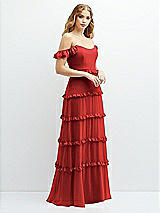 Alt View 2 Thumbnail - Poppy Red Tiered Chiffon Maxi A-line Dress with Convertible Ruffle Straps