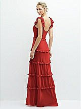 Rear View Thumbnail - Poppy Red Tiered Chiffon Maxi A-line Dress with Convertible Ruffle Straps