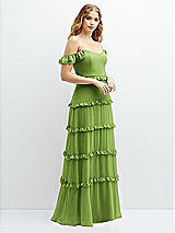 Alt View 2 Thumbnail - Peridot Green Tiered Chiffon Maxi A-line Dress with Convertible Ruffle Straps
