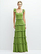 Front View Thumbnail - Peridot Green Tiered Chiffon Maxi A-line Dress with Convertible Ruffle Straps