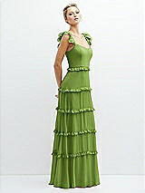 Side View Thumbnail - Peridot Green Tiered Chiffon Maxi A-line Dress with Convertible Ruffle Straps