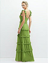Rear View Thumbnail - Peridot Green Tiered Chiffon Maxi A-line Dress with Convertible Ruffle Straps