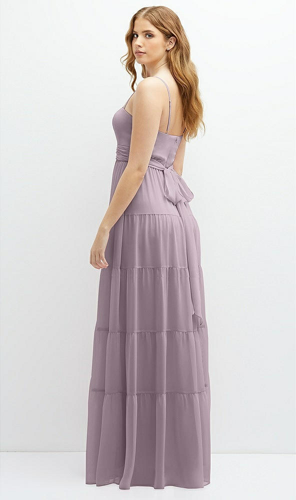 Back View - Lilac Dusk Modern Regency Chiffon Tiered Maxi Dress with Tie-Back