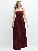 Front View Thumbnail - Cabernet Modern Regency Chiffon Tiered Maxi Dress with Tie-Back