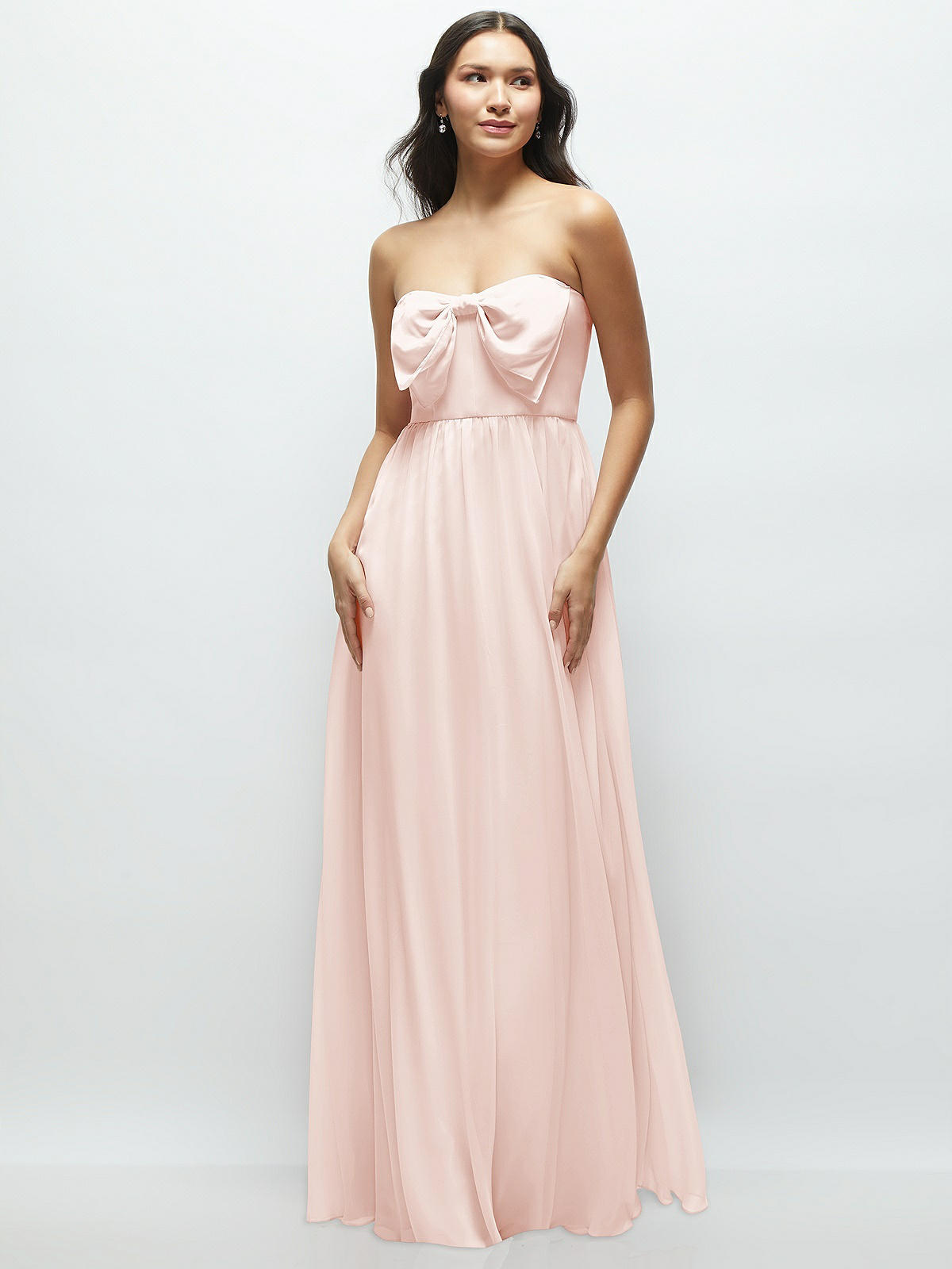 sachin and babi light blue dress Strapless Chiffon Maxi Bridesmaid Dress With Oversized Bow Bodice In Blush