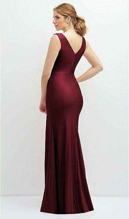 Draped Wrap Stretch Satin Mermaid Bridesmaid Dress With Horsehair Hem In Cabernet | The Dessy Group Draped Wrap Stretch Satin Mermaid Bridesmaid Dress With Horsehair Hem In Cabernet | The Dessy Group