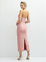 Rear View Thumbnail - Rose Rhinestone Bow Trimmed Peek-a-Boo Deep-V Midi Dress with Pencil Skirt