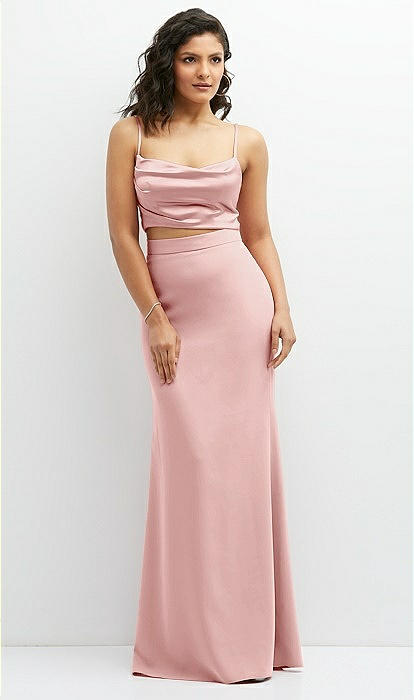 Crepe Mix-and-match High Waist Fit And Flare Skirt In Rose | The Dessy Group