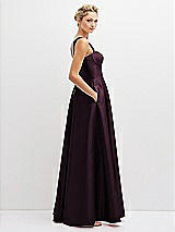 Side View Thumbnail - Deep Plum Lace-Up Back Bustier Satin Dress with Full Skirt and Pockets