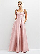 Front View Thumbnail - Ballet Pink Lace-Up Back Bustier Satin Dress with Full Skirt and Pockets