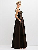 Side View Thumbnail - Espresso Lace-Up Back Bustier Satin Dress with Full Skirt and Pockets