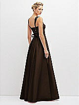 Rear View Thumbnail - Espresso Lace-Up Back Bustier Satin Dress with Full Skirt and Pockets