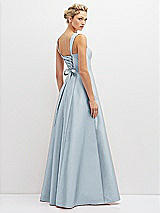 Rear View Thumbnail - Mist Lace-Up Back Bustier Satin Dress with Full Skirt and Pockets