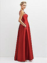 Side View Thumbnail - Poppy Red Lace-Up Back Bustier Satin Dress with Full Skirt and Pockets