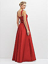 Rear View Thumbnail - Poppy Red Lace-Up Back Bustier Satin Dress with Full Skirt and Pockets