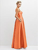 Side View Thumbnail - Portofino Orange Lace-Up Back Bustier Satin Dress with Full Skirt and Pockets