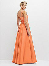 Rear View Thumbnail - Portofino Orange Lace-Up Back Bustier Satin Dress with Full Skirt and Pockets