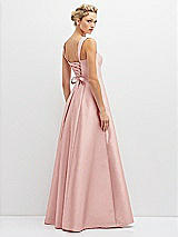 Rear View Thumbnail - Rose Lace-Up Back Bustier Satin Dress with Full Skirt and Pockets