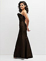Side View Thumbnail - Espresso Strapless Satin Fit and Flare Dress with Crumb-Catcher Bodice