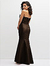 Rear View Thumbnail - Espresso Strapless Satin Fit and Flare Dress with Crumb-Catcher Bodice