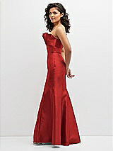 Side View Thumbnail - Poppy Red Strapless Satin Fit and Flare Dress with Crumb-Catcher Bodice
