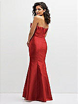 Rear View Thumbnail - Poppy Red Strapless Satin Fit and Flare Dress with Crumb-Catcher Bodice