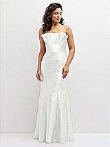 Front View Thumbnail - White Strapless Satin Fit and Flare Dress with Crumb-Catcher Bodice