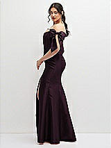 Side View Thumbnail - Deep Plum Off-the-Shoulder Bow Satin Corset Dress with Fit and Flare Skirt