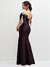 Rear View Thumbnail - Deep Plum Off-the-Shoulder Bow Satin Corset Dress with Fit and Flare Skirt