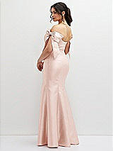 Rear View Thumbnail - Blush Off-the-Shoulder Bow Satin Corset Dress with Fit and Flare Skirt