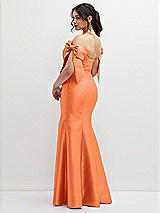 Rear View Thumbnail - Portofino Orange Off-the-Shoulder Bow Satin Corset Dress with Fit and Flare Skirt