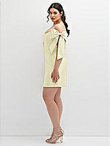 Alt View 3 Thumbnail - Butter Yellow Satin Off-the-Shoulder Bow Corset Fit and Flare Mini Dress