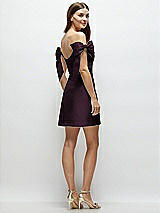 Rear View Thumbnail - Deep Plum Satin Off-the-Shoulder Bow Corset Fit and Flare Mini Dress