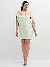 Alt View 2 Thumbnail - Mint Green Satin Off-the-Shoulder Bow Corset Fit and Flare Mini Dress