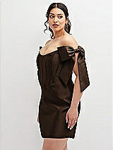 Alt View 1 Thumbnail - Espresso Satin Off-the-Shoulder Bow Corset Fit and Flare Mini Dress