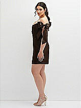 Alt View 3 Thumbnail - Espresso Satin Off-the-Shoulder Bow Corset Fit and Flare Mini Dress